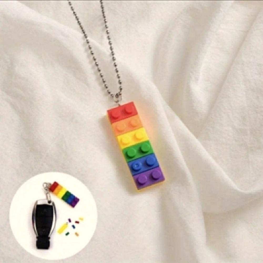 PINK 12 RAINBOW Block Pendant Necklace For Men And Women Hip-Hop Necklace